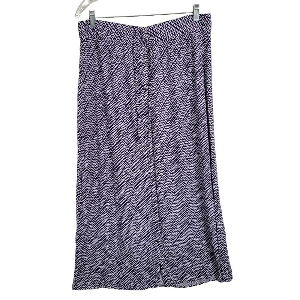 Ann Taylor Loft Petites 12P Skirt Maxi Button Front Drawstring Geometric Purple